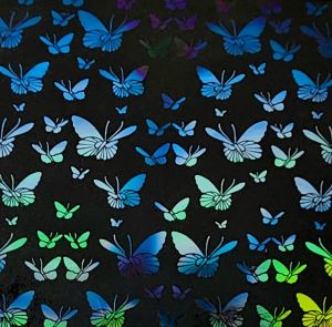 90 Pre Made Etched Pattern #094 Small Butterflies, Aurora Borealis Mixture CBS Dichroic on Thin Black Glass