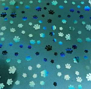 90 Pre Made Etched Pattern #099 Paws, RBB Silver Dichroic on Thin Clear Glass