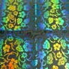 90 Pre Made Etched Pattern #216 Sakura & Philodendron, RBB Cyan Dark Red CBS Dichroic on Black Glass