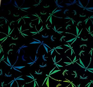 90 Pre Made Etched Pattern #100 Origami Dragonflies, Aurora Borealis Blue Gold CBS Dichroic on Thin Black Glass
