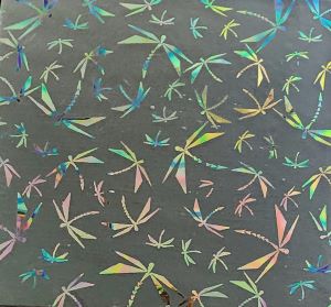 90 Pre Made Etched Pattern #100 Origami Dragonflies, Pixie Stix Mixture CBS Dichroic on Thi cn Black Glass