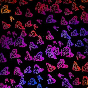 90 Pre Made Etched Pattern #101 Moths, Aurora Borealis G-Magenta Blue CBS Dichroic on Thin Black Glass
