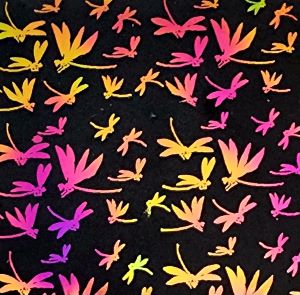 90 Pre Made Etched Pattern #102 May Flies, Aurora Borealis G-Magenta CBS Dichroic on Vintage FX Thin Clear Glass