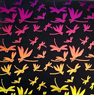 90 Pre Made Etched Pattern #102 May Flies, RBD G-Magenta CBS  Dichroic on Vintage Uroboros FX Thin Clear Glass