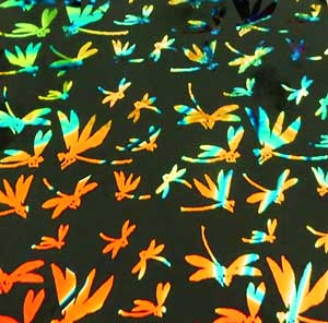 90 Pre Made Etched Pattern #102 May Flies, Voltage Cyan Red CBS Dichroic on Thin Black Glass