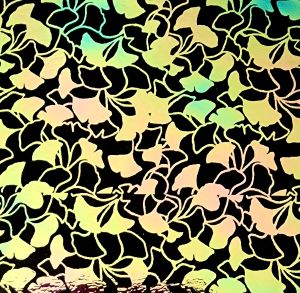 90 Pre Made Etched Pattern #103 Med Ginkgo, Aurora Borealis G-Pink CBS Dichroic on Thin Black Glass