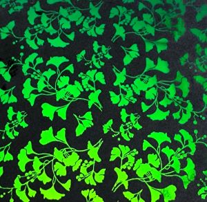 90 Pre Made Etched Pattern #104 Small Ginkgos, Emerald Dichroic on Thin Black Glass