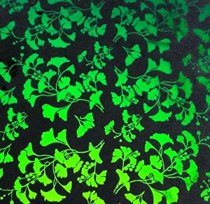 90 Pre Made Etched Pattern #104 Small Ginkgos, Emerald CBS Dichroic on Thin Black Glass