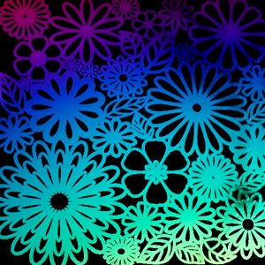 90 Pre Made Etched Pattern #105 Flowers, RB2 CBS Dichroic on Vintage FX Thin Black Glass