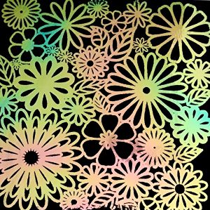 90 Pre Made Etched Pattern #105 Flowers, Aurora Borealis G-Pink CBS Dichroic on Thin  Black Glass