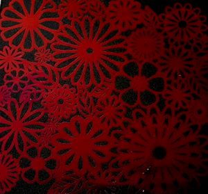 90 Pre Made Etched Pattern #105 Flowers, Black Cherry CBS Dichroic on Vintage FX Thin Black Glass