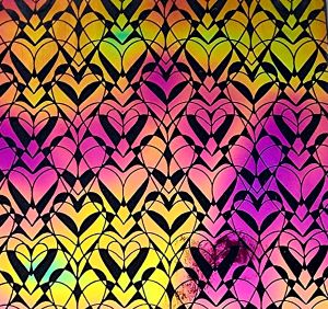 90 Pre Made Etched Pattern #113 Hearts and Flowers, Aurora Borealis G-Magenta CBS Dichroic on Thin Clear Glass