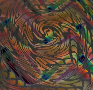 90 Pre Made Etched Pattern #116 Vortex #2, Twizzle Mixture Dichroic on thin Black Glass