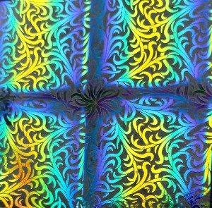 90 Pre Made Etched Pattern #118 Lace, RBB Cyan Red CBS Dichroic on Thin Black Glass