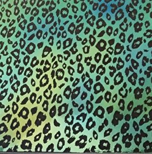 90 Pre Made Etched Pattern #120 Leopard, Aurora Borealis Cyan Copper CBS Dichroic on Thin Clear Glass