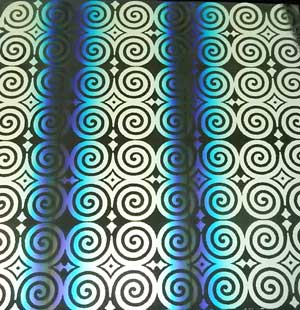 90 Pre Made Etched Pattern #121 Roman Spirals, RBB Silver CBS Dichroic on Thin Clear Glass