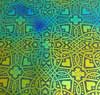 90 Pre Made Etched Pattern #122 Celtic Hearts, Aurora Borealis Cyan Copper CBS Dichroic on Thin Black Glass