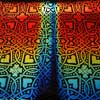 90 Pre Made Etched Pattern #122 Celtic Hearts, RBC Candy CBS Dichroic on Thin Black Glass