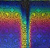 90 Pre Made Etched Pattern #122 Celtic Hearts, RBC G-Magenta Blue CBS Dichroic on Thin Clear Glass