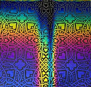 90 Pre Made Etched Pattern #122 Celtic Hearts, RBC G-Magenta Blue CBS Dichroic on Thin Clear Glass