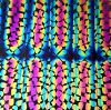 90 Pre Made Etched Pattern #123 Exploding Hearts, RBA G-Magenta Blue CBS  Dichroic on Thin Clear Glass