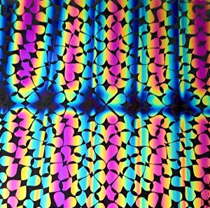 90 Pre Made Etched Pattern #123 Exploding Hearts, RBA G-Magenta Blue CBS  Dichroic on Thin Clear Glass