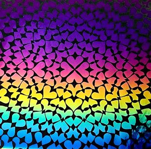 90 Pre Made Etched Pattern #123 Exploding Hearts, RBD G-Magenta Blue CBS Dichroic on Thin Clear Glass