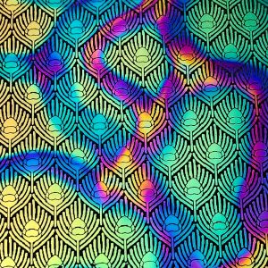 90 Pre Made Etched Pattern #126 Peacock Feathers, Cool Lava CBS Dichroic on Thin Clear Glass