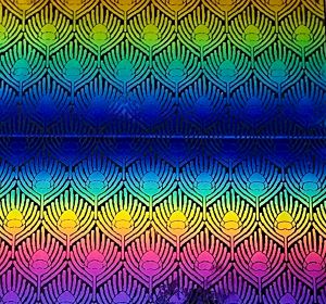 90 Pre Made Etched Pattern #126 Peacock Feathers, RBC G-Magenta Blue CBS  Dichroic on Thin Clear Glass