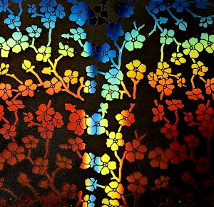 90 Pre Made Etched Pattern #127 Cherry Blossoms, RBC Candy CBS Dichroic on Thin Clear Glass