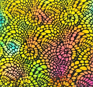 90 Pre Made Etched Pattern #131 Mini Mosaic, Aurora Borealis G-Magenta CBS Dichroic on Thin Black Glass