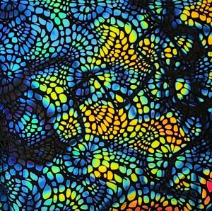 90 Pre Made Etched Pattern #131 Mini Mosaic, Fusion RB2 CBS Dichroic on thin Black Glass