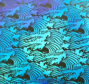90 Pre Made Etched Pattern #133 Waves, Aurora Borealis R-Silver Blue Dichroic on Thin Black Glass