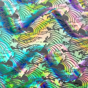 90 Pre Made Etched Pattern #133 Waves, Twizzle Mixture Dichroic on Thin Black Glass