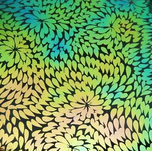 90 Pre Made Etched Pattern #136, Exploding Chrysanthemum, Aurora Borealis Salmon Dichroic on Thin Clear Glass