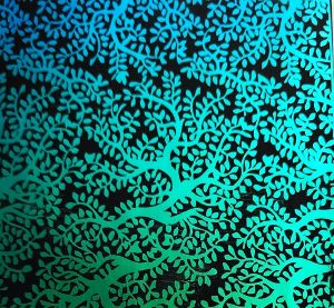 90 Pre Made Etched Pattern #137 Henna Trees, M-Green CBS Dichroic on Thin Black Glass