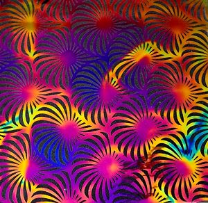 90 Pre Made Etched Pattern #139 Florida Fans, Aurora Borealis G-Magenta Blue CBS Dichroic on Thin Clear Glass