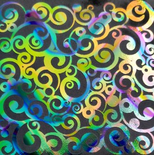 90 Pre Made Etched Pattern #140 Curly Waves, Twizzle Mixture Dichroic on Thin Black Glass