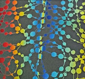 90 Pre Made Etched Pattern #143 Water Beads, RBC Candy CBS Dichroic on Vintage Uroboros FX Thin Clear Glass
