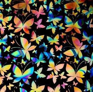 90 Pre Made Etched Pattern #144 Mixed Butterflies, Fusion Mixture CBS Dichroic on Thin Black Glass