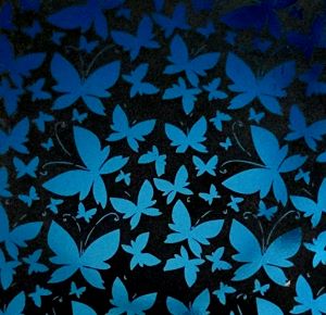 90 Pre Made Etched Pattern #144 Mixed Butterflies, Pink Teal CBS Dichroic on Vintage FX Thin Clear Glass