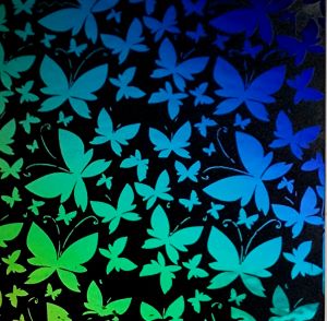 90 Pre Made Etched Pattern #144 Mixed Butterflies, RB2 CBS Dichroic on Thin Black Glass