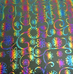90 Pre Made Etched Pattern #149 Mid-Century Flowers, RBA G-Magenta Blue Dichroic on Thin Clear Glass