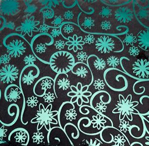 90 Pre Made Etched Pattern #149 Mid-Century Flowers, R-Silver Blue CBS Dichroic on Thin Clear Glass