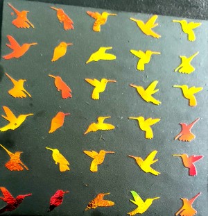 90 Pre Made Etched Pattern #152 Hummers, Aurora Borealis Candy CBS Dichroic in Thin Black Glass