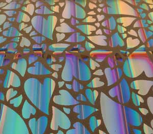 90 Pre Made Etched Pattern #153 Mixed Hearts, #2 Tropical Rays 3/4" Dichroic in Thin Clear Glass