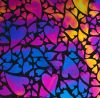 90 Pre Made Etched Pattern #153 Mixed Hearts, Aurora Borealis G-Magenta Blue CBS Dichroic in Thin Black Glass