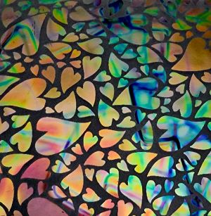 90 Pre Made Etched Pattern #153 Mixed Hearts, Fusion Salmon CBS Dichroic in Thin Clear Glass