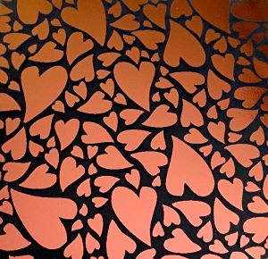 90 Pre Made Etched Pattern #153 Mixed Hearts, Salmon CBS Dichroic on Vintage FX Thin Clear Glass