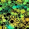 90 Pre Made Etched Pattern #155 Gears, Aurora Borealis Cyan Red CBS Dichroic on Thin Black Glass